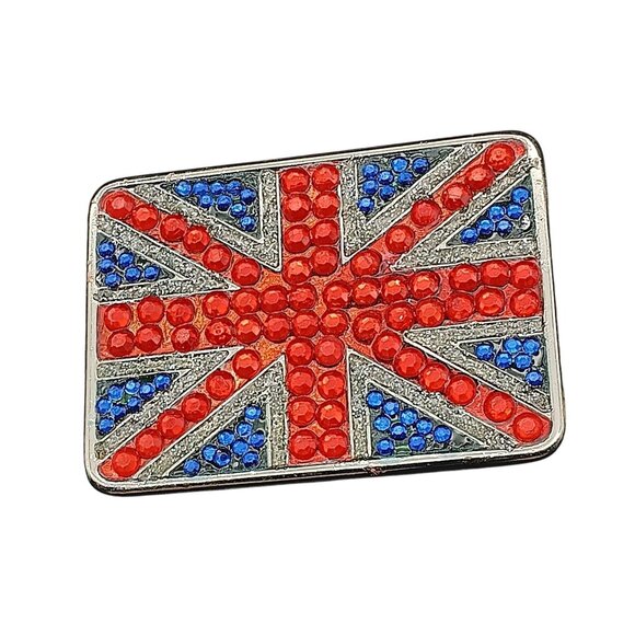 Union Jack Rhinestone Belt Buckle Rectangular Metal Design - Picture 1 of 2